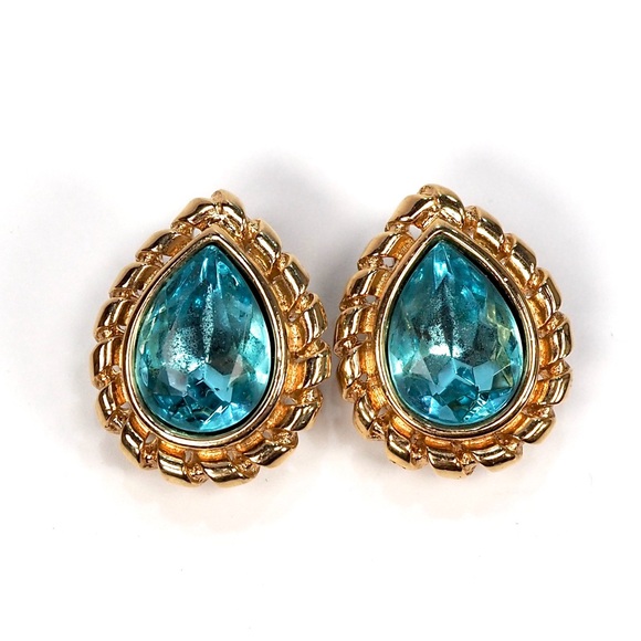 Givenchy Gold and Blue Teardrop Earrings